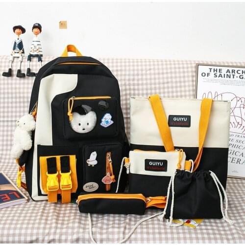 4-piece Set Of Japanese Cute Womens Backpack Canvas Waterproof School Backpacks Multi-pocket Large-capacity Travel Backpacks