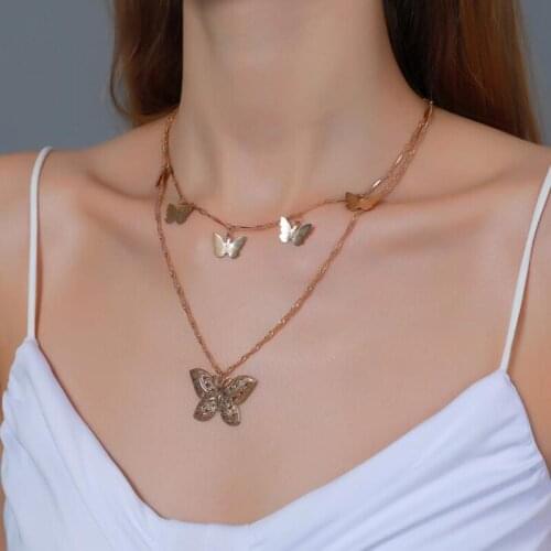 Hollow Butterfly Pendant Necklace for Women Gold Color Alloy Clavicle Chain Necklace Female Collier Collares Party Jewelry Gift