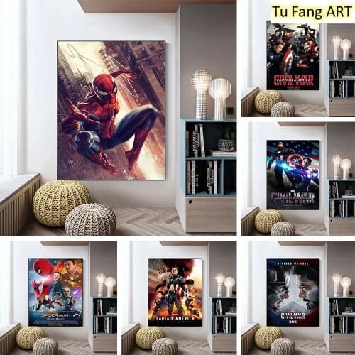 Disney Marvel Canvas Painting Posters Superhero Iron Man Spiderman Captain America Prints Wall Art Picture for Home Decoration