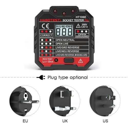 HABOTEST EU / US / UK Plug Electric Socket Tester Neutral Earth Wire Circuit Polarity Wall Plug Breaker Electric Leakage Test