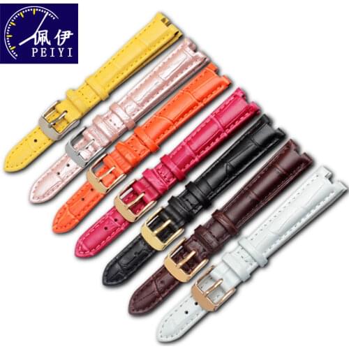 PEIYI Female genuine leather watch strap adapts to L590GWD L586 588 replacement Fiyta watch chain concave interface