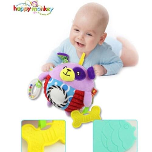 Happy Monkey Baby Rattles Toys Infant Bed Hanging Plush Rattle Teether Handbell Toy Baby Gift With Magic Mirror