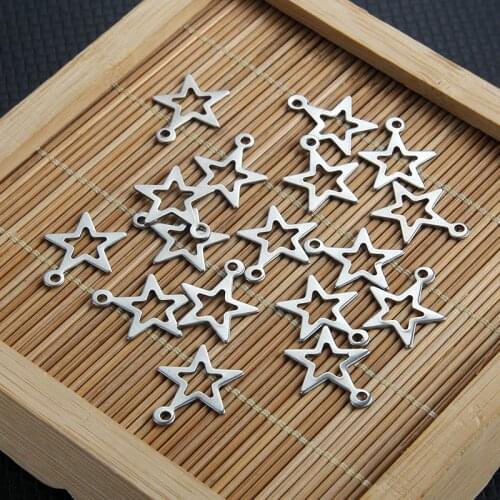 Semitree 10pcs Small Stainless Steel Star Pendant Charms for DIY Bracelet Jewelry Making Metal Hollow Handmade Charm Findings