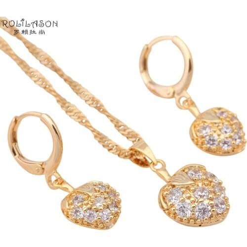 Heart design Brand design jewelry sets Earrings & Necklace gold Tone Zircon white Crystal Fashion Jewelry JS333