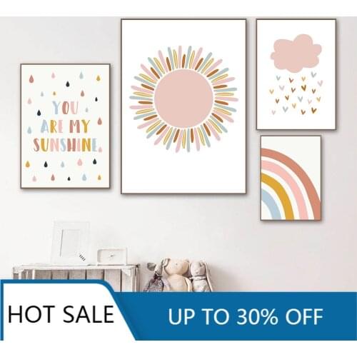 Sunshine Rainbow Wall Art Canvas Painting Posters Prints Child Abstract Nursery Cloud Nordic Wall Pictures Kids Room Decoration