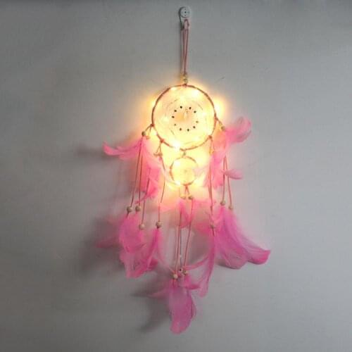 Feathers Dream Catcher Net LED Light String Home Bedroom Wall Hang Pendant Decor Hand-Woven Ornaments Birthday Graduation Gift