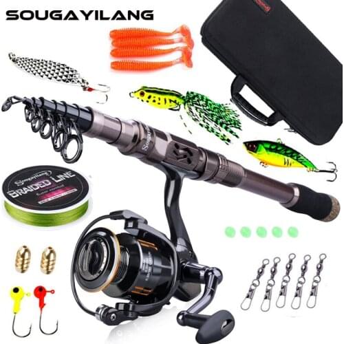 Sougayilang 1.8M-2.4M Fishing Rod Combos Telescopic Carbon Fiber Fishing Pole 13+1bb Spinning Reels Fishing Bag Lure Line Sets