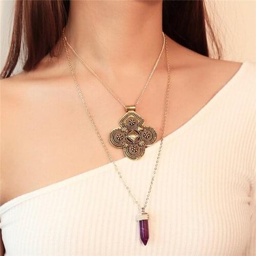 Ethnic Vintage Choker Necklaces Set Exaggerate Antique Gold/Silver Color Aloy Flower Pendant Necklace Harajuku Kolye