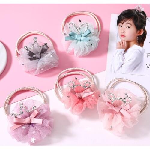 Ladies kids crown lace rabbit ears hair bands girls tie hair rubber bands new wild decorations hair accessories