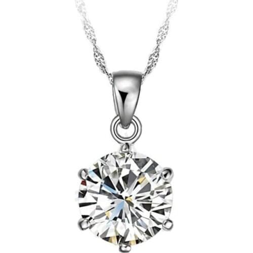 Cheapeat!!!925 Sterling Silver Necklace Women Holiday Gift Wedding Jewelry 6 Claw Cubic Zircon Pendant Engagement