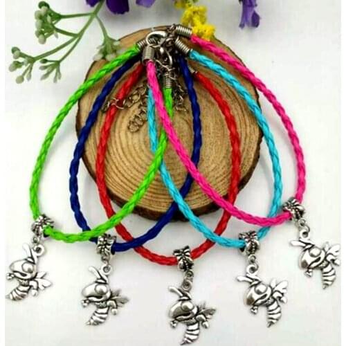 20Pcs Vintage Hornet Bee Pendant Multicolor Braided Rope PU Leather Cords Bracelets&Bangle Unique Gifts