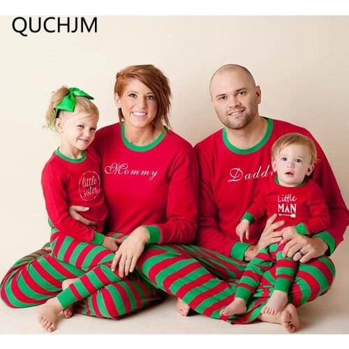 2019 Family Christmas stripe Pajamas Family Matching Outfits Mother Daughter Clothes Father Son Mom New Year Family clothes Sets