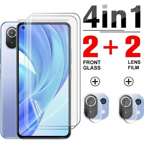 4 in 1 Camera Protector Glass For Xiaomi Mi 11 8 Lite 5G/4G On Xiaome 8Liite Hydrogel Protective Saferty Screen Full Cover Film