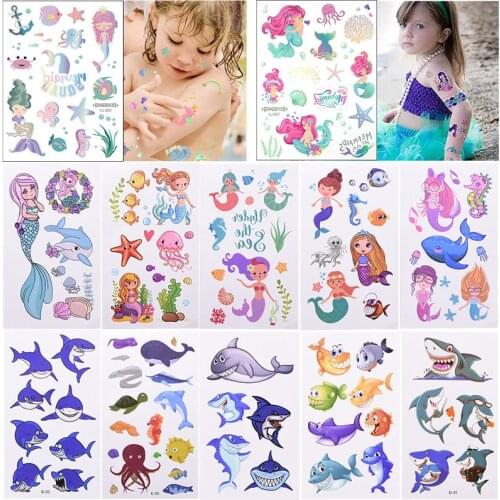 Ocean Sea Life Party Supplies Mermaid Fish Whale Temporary Tattoos Body Sticker for Kids Body Waterproo Tattoos Sticker Supplies