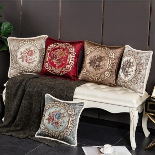 Beige Grey European Jacquard Chenille Pillow Cover Home Decor Cushion Cover Velour Decoration Pillowcase decorative pillowsham