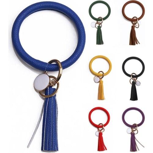 Fashion Women Tassel Charm Wristlet Faux Leather Keychain Key Ring Holder Bag Car Pendant Jewelry Decor Accessory Gift
