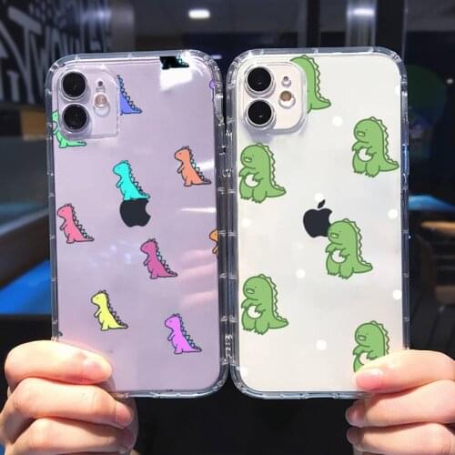 Phone Case For iphone 12 11 8 7 6s 6 5 5s 5c se plus mini x xs xr pro max Cute dinosaur Liquid Transparent soft