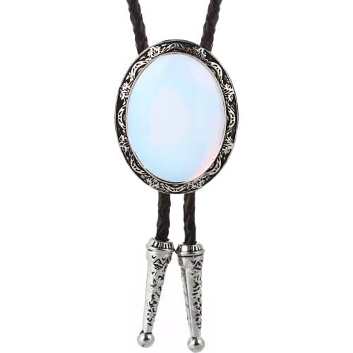 Western cowboy bolo tie mens distinguished bow tie natural agate stone leather collar rope ladies show costume accessories