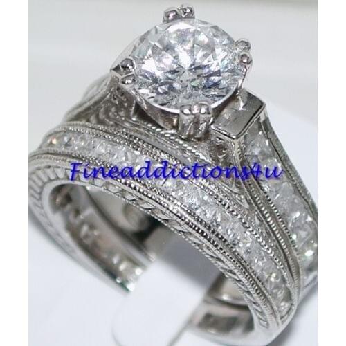 Choucong Wieck Solitaire AAA CZ simulated stones 14KT White Gold Filled 2 Wedding band Ring Set Size 5-11 Free shipping Gift