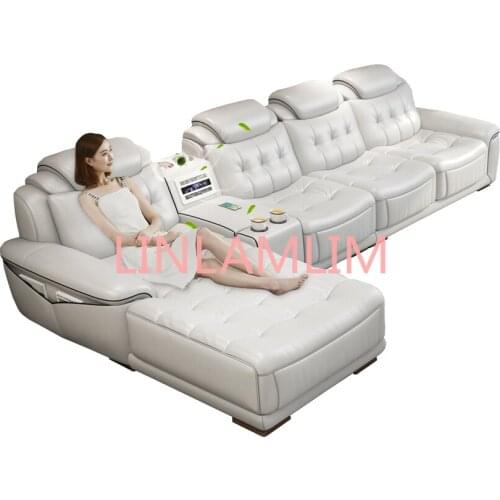 Living room Sofa set диван мебель кровать muebles de sala L shape real genuine leather sofa air cleaner bluetooth speaker Nordic