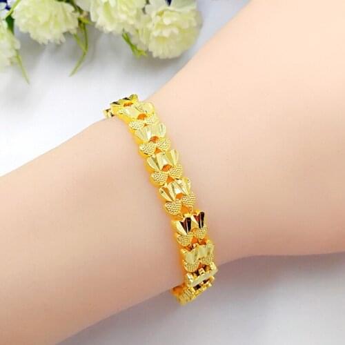 KOREAN 14K GOLD BRACELET FOR WOMEN WEDDING ENGAGEMENT JEWELRY DOUBLE HEART LUCKY CHAIN BRACELET YELLOW GOLD CLASSIC BRACELET