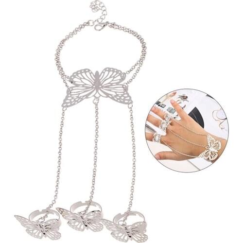 Creative Finger Ring Bracelet Fashion Hollow Out Butterfly Decor Hand Harness Bracelet Ring Chain Bracelet Jewelry Accessories