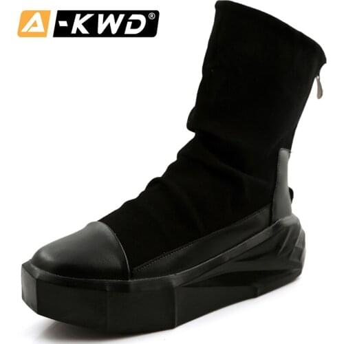 2019 Fashion High Tops Mens Boots Pu Leather Sneakers Man Autumn Breathable Men’s Shoes Rear Zipper Socks Boots Mannen Schoenen