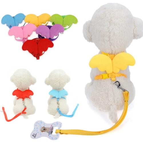 Wing Dog Harness and Leash Dog Collars Leads Pet Products Solid Harnas Hond 6 Colors Hundeleine Chihuahua Pet Supplies