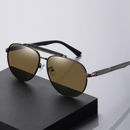 2021 New Men Polarized Sunglasses Metal Pilot Glasses Frame Double Bridge Anti-glare Driving Sun Glasses Spring Leg UV400