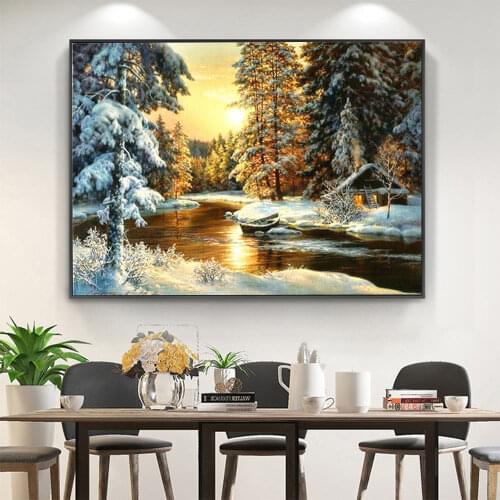 Sunset Seaside Landscape DIY Cross Stitch 11CT Embroidery Kits Needlework Craft Set Cotton Thread Printed Canvas Home Room