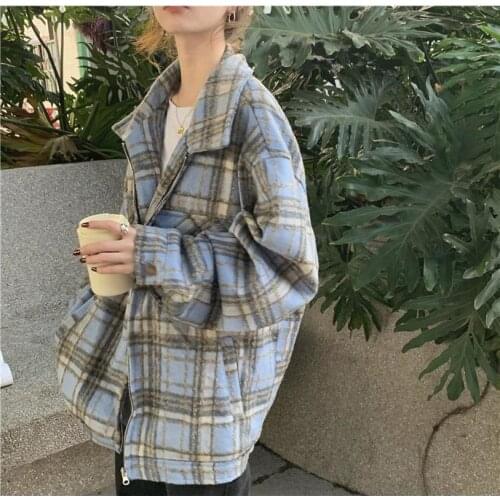 New Women Autumn Winter Blouses Shirts Thicken Vintage Oversize Korean Style Plaid Warm Checkered Tops Women Winter Coat CL798
