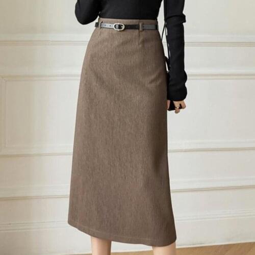 Autumn Winter Ladies Mid-Length Elegant Casual Fashion High-Waist Hip-Wrapped A-Line Nylon Cotton Skirt Faldas Largas Mujer A206