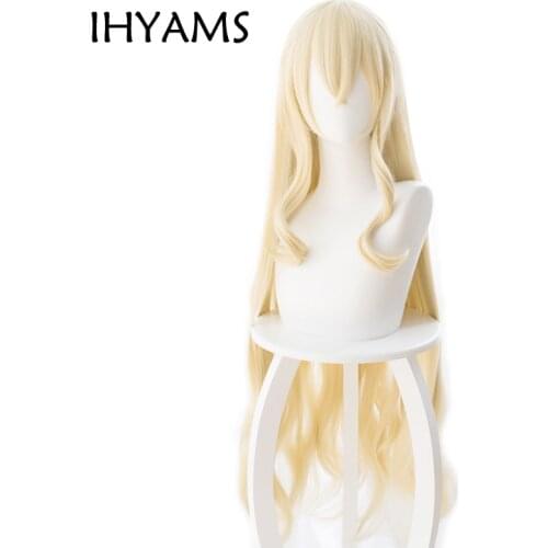 New 100cm Light Golden Long Goblin Slayer Onna Shinkan Cosplay Wig Heat Resistant Synthetic Hair Perucas Cosplay Wigs + Wig Cap