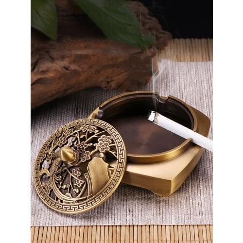 Chinese style pure copper ashtray all copper ashtray creative retro home living room coffee table office ornaments men gifts