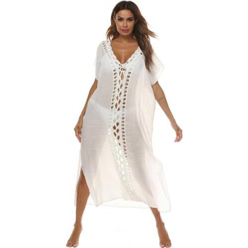 Sexy Split Hollow See-through Deep V Cover Up Bikini Women Swimsuit Cover-up Irregular Swimwear Sunscreen Beach Vacation Dress