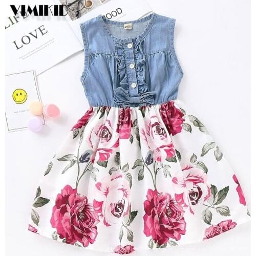 Girls Dress Flower Denim Dress Sleeveless Vest Dress Princess Bow Baby Dress 0-5 Years Old For Girls