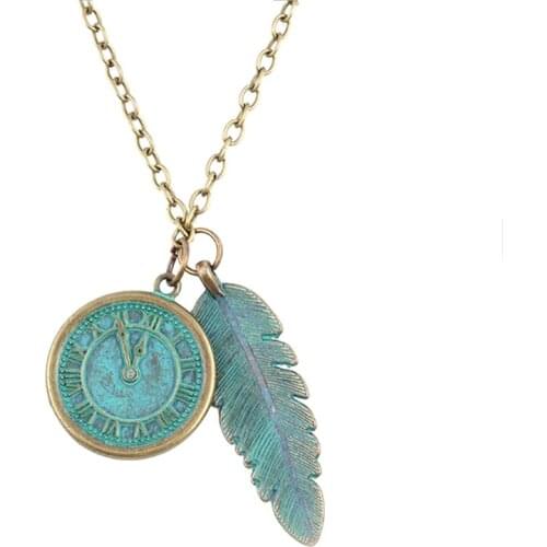 Valentines Day gift new hot bronze round watch leaf green pendant concise cute max necklace colar