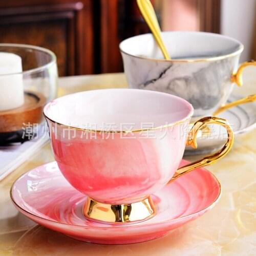 Nordic simple marble ceramic coffee cup and saucer set English afternoon tea cup red tea cup lovers cup and saucer cups mug