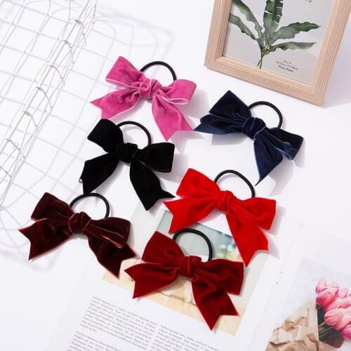 QCOOLJLY Vintage Velvet Bow Barrettes Scrunchies Hair Clip Ties Ropes Solid Spring Ponytail Hairgrips Women Hair Accessories