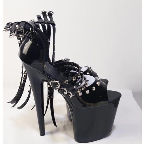 Sexy gladiator style 20 cm high heels platform rivet vamp sandals, pole dancing shoes 8 inches dancing shoes