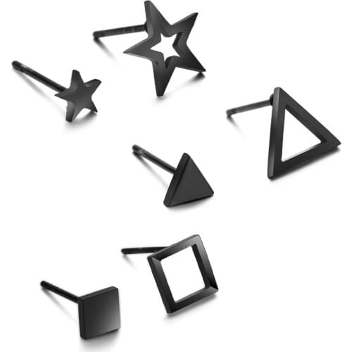 Simple Tiny Hollow Star Triangle Square Stainless Steel Piercing Stud Earrings Women Men Asymmetry Geometric Minimalist Jewelry