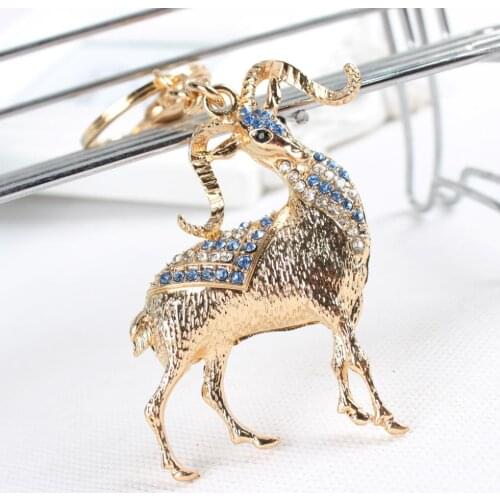 Chinese Zodiac Goat Sheep Lovely Crystal Rhinestone Charm Pendant Purse Bag Car Key Ring Chain Creative Wedding Party Gift