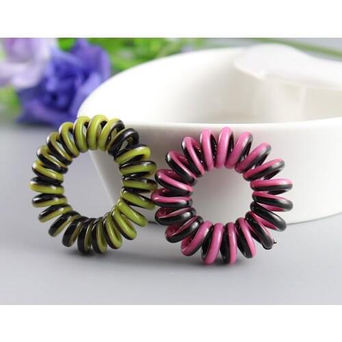 Magic Fashion Telephone Line Wire Dark Two Tone Colors Mix Hair Ties Bands Stripe Hair Ring Ponytail Holders Hair Accessories
