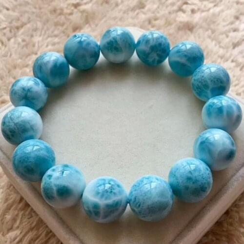 Genuine Natural Blue Ice Larimar Gems Stone Round Beads Women Man Bracelet AAAAA 16mm Top Quality Larimar Certificate