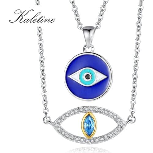 KALETINE Lucky Evil Eye 925 Sterling Silver Necklaces Women With Crystal Cubic Zirconia Blue Eye CZ Necklace Turkish Jewelry