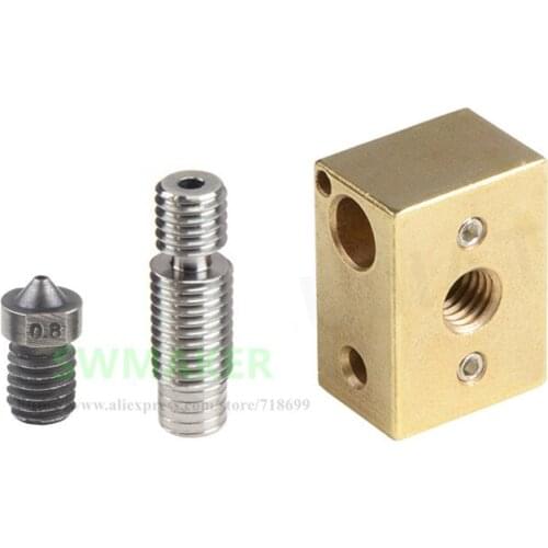 1 set Hardened Steel V6 nozzle + Brass heater block + Titanium alloy heat break high temperature Upgrade kit for V6 HOTEND titan