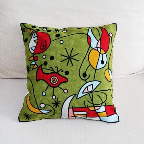 100% Cotton Fishing Abstract Art Embroidered Square Pillow Cover Cushion Case Sofa Chair Cushion Cover 45x45cm Without Stuffing