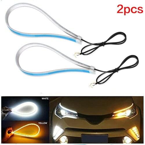 2Pcs Flexible Car LED DRL Daytime Running Light Flow Runs Auto Headlights White Turn Signal Yellow Brake Lights 12V Universal