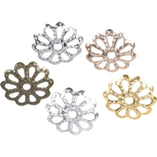 200Pcs/Lot 7 9mm Hollow Plated Flower Petal End Spacer Beads Caps For DIY Jewelry Making Supplies