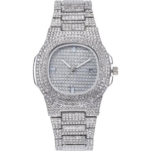 3pcs/set Good Plated Cuban Chain Bracelet Crystal Watch Sets Silver Coin Name Pendant Full Rhinestone Crystal Watch Bracelet Set